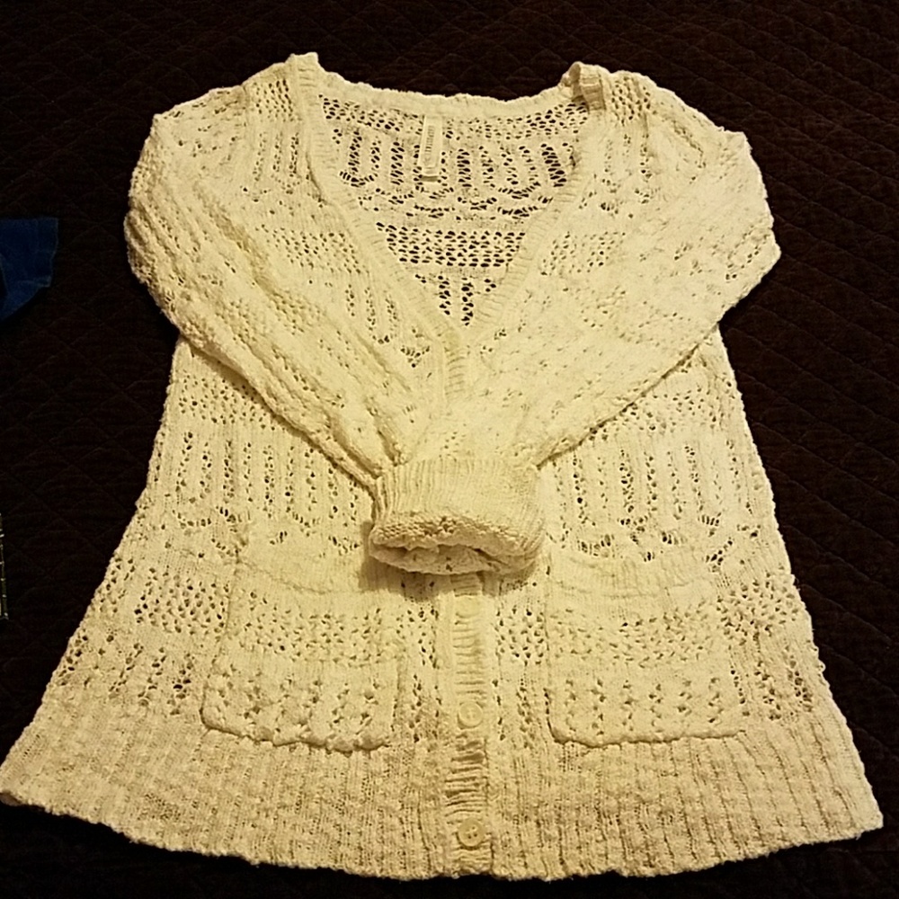 Women's Cream Open-Knit Cardigan Sweater